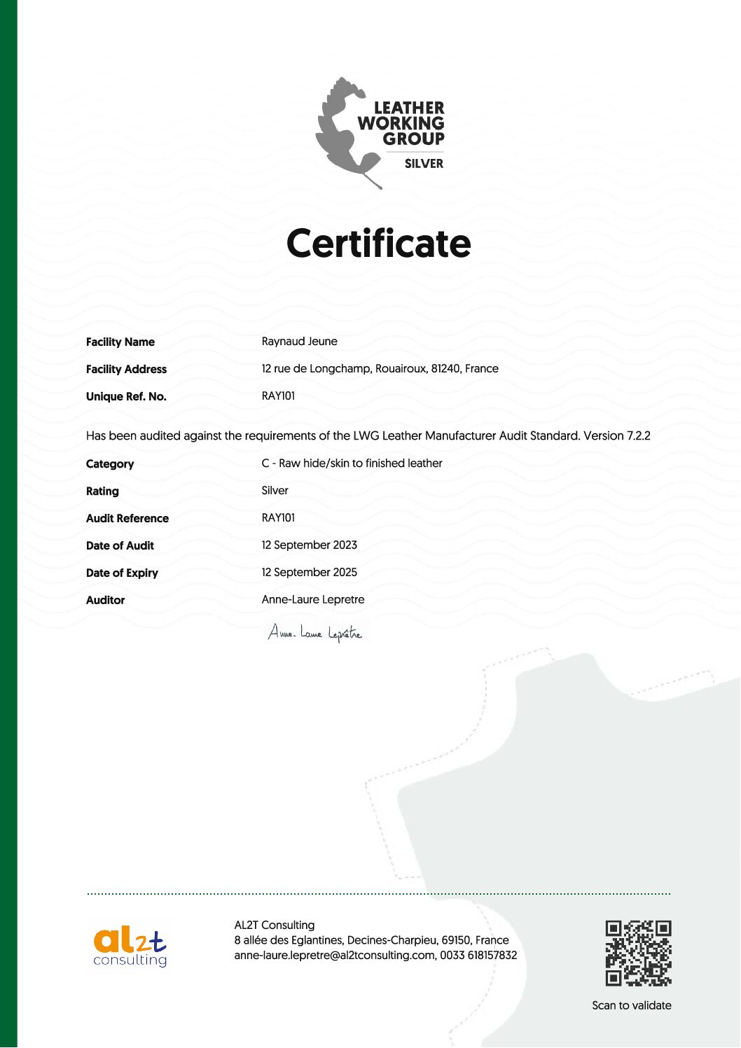 Certification LWG Silver